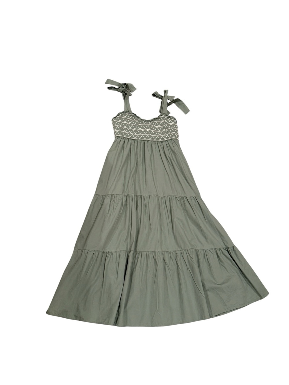Trixxi Smocked-Bodice Tie-Strap Midi Dress in Sage Green